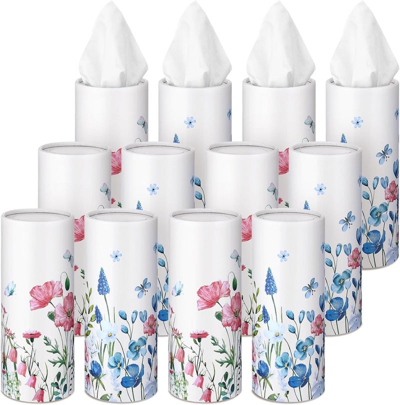 Fourluoo 12 Pack Spring Wildflower Cylinder Tissues for Car Floral Round Cylinder Holder with 3 Ply Facial Tissues for Spring Travel Home Bathroom Office Accessories - Image 1